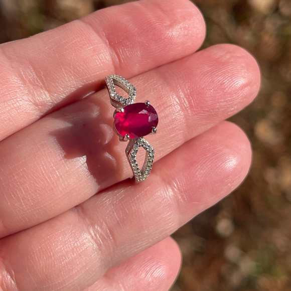 Unbranded Jewelry - NWT Natural Ruby 7.8X6mm with CZ Accents in 925 Sterling Silver Size 8